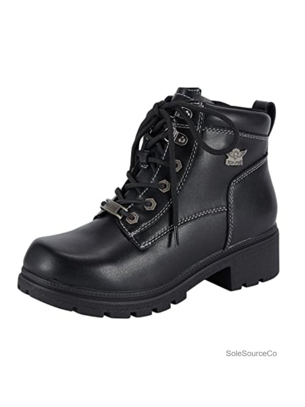 Women's Faux Leather Lace Up Motorcycle Riding Ankle Boots Side Zipper Combat